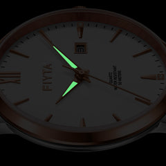FIYTA Joyart Classic Pair Men's Quartz Watch 41 mm – 50 m G800023.MWK detail image (White Dial / Brown Strap)