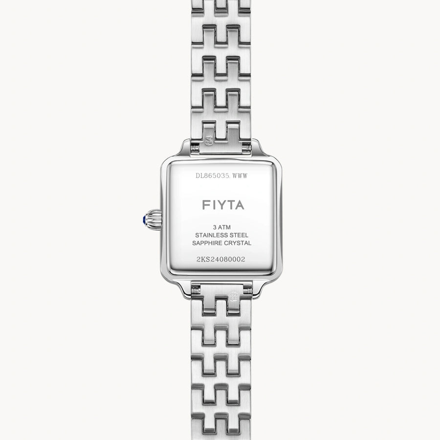 FIYTA Mini Retro Square Women's Quartz Watch DL865035.WWW detail image (Mother-of-Pearl Dial / Silver Strap) (DL865035.WWW)