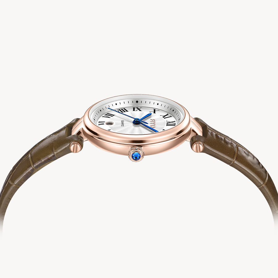 FIYTA Little Bliss Women's Quartz Watch DL865037.PWK detail image (Silver Dial / Brown Strap)