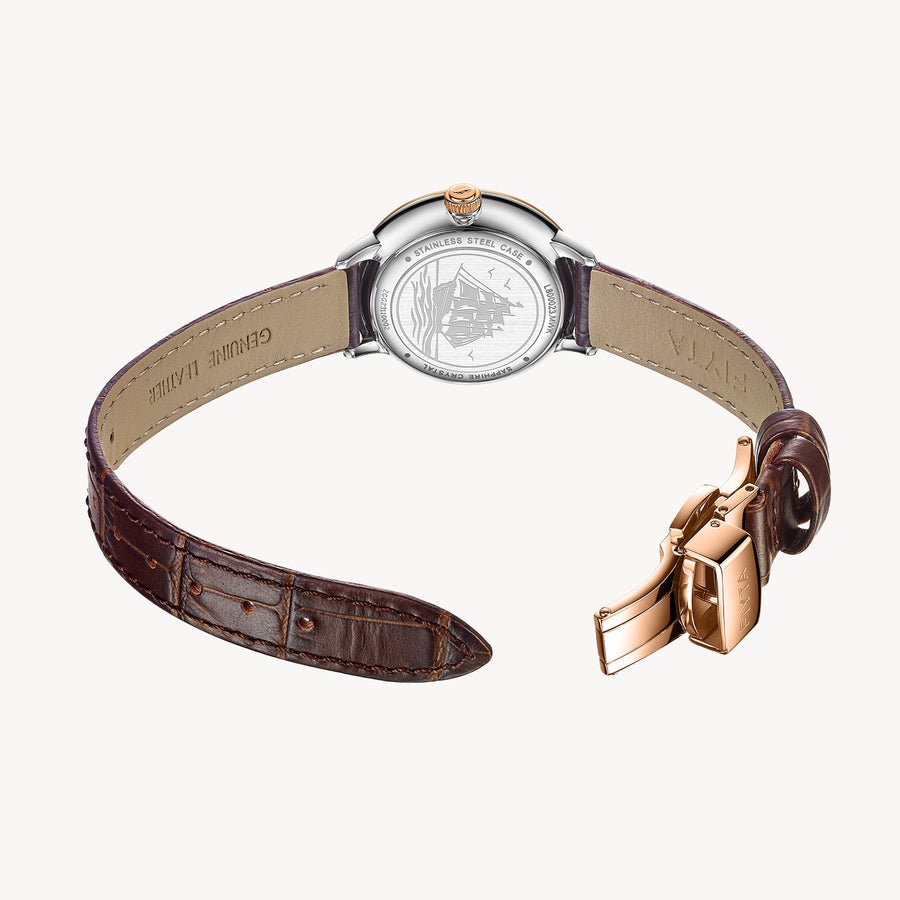 FIYTA Joyart Classic Pair Women's Quartz Watch 28 mm L800023.MWK detail image (White Dial / Brown Strap)