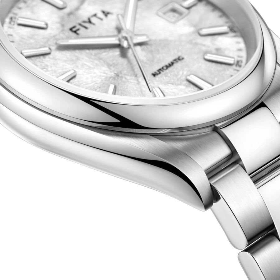 FIYTA Ginkgo Relief Men's Automatic Watch GA520013.WWW detail image (Silver Dial / Silver Strap)