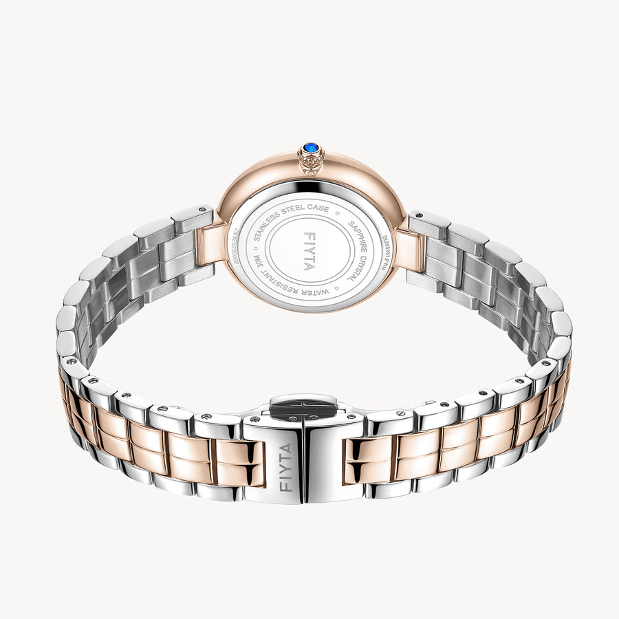FIYTA Little Bliss Women's Quartz Watch DL865037.PWM detail image (Silver Dial / Rose Gold & Silver Strap)