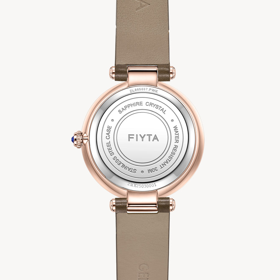 FIYTA Little Bliss Women's Quartz Watch DL865037.PWK detail image (Silver Dial / Brown Strap)