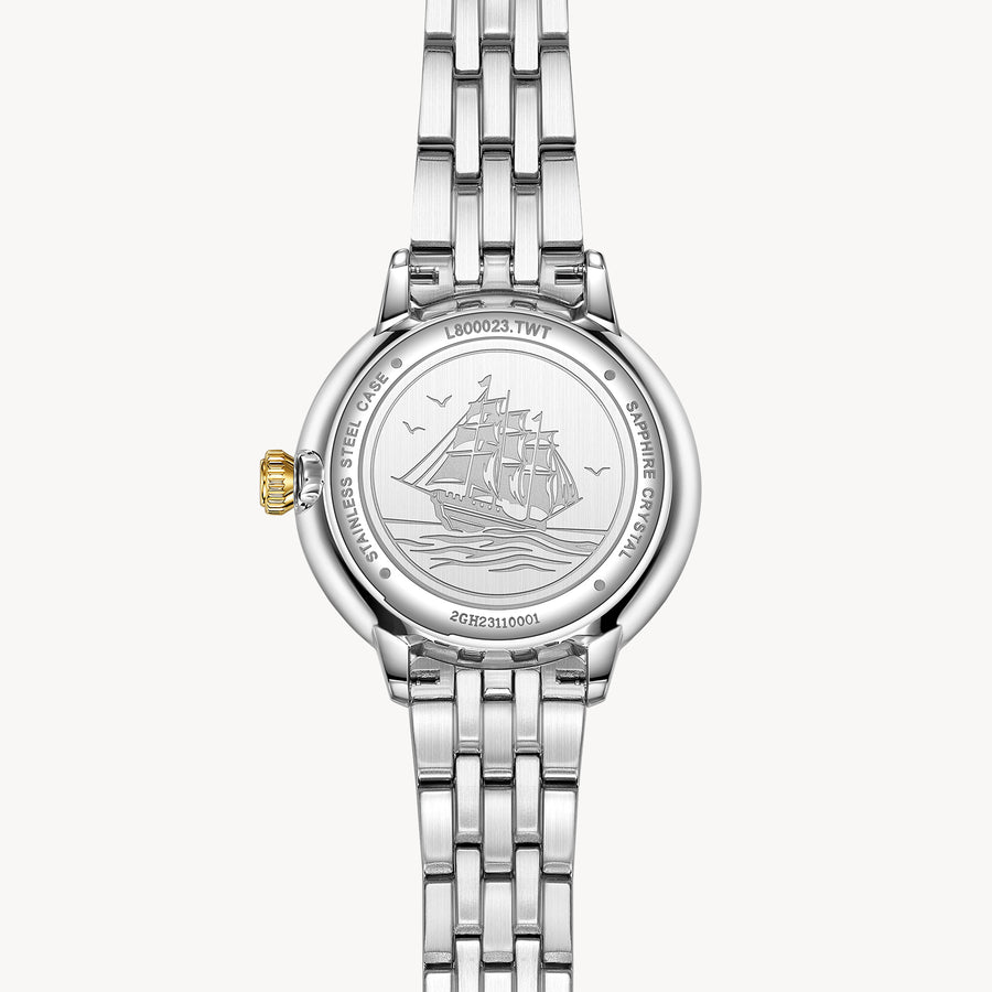 FIYTA Joyart Classic Pair Women's Quartz Watch 28 mm L800023.TWT detail image (White Dial / Gold & Silver Strap)