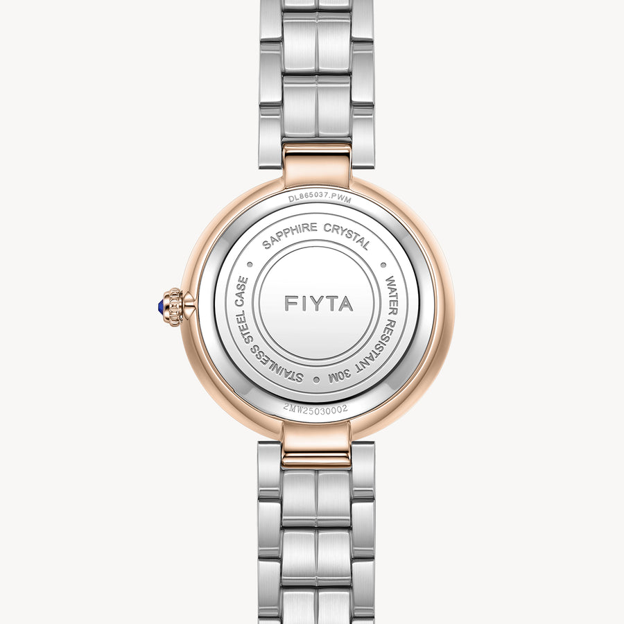 FIYTA Little Bliss Women's Quartz Watch DL865037.PWM detail image (Silver Dial / Rose Gold & Silver Strap)