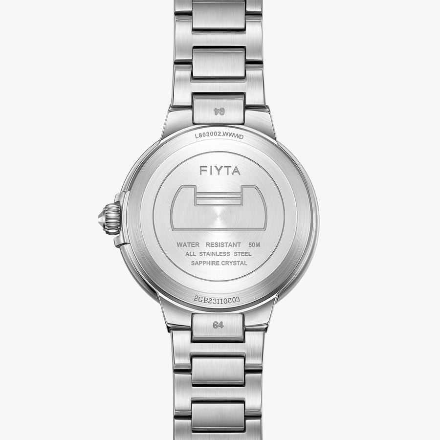 FIYTA Heart Lock Women's Quartz Watch L803002.WWWD detail image (Mother-of-Pearl Dial / Silver Strap)