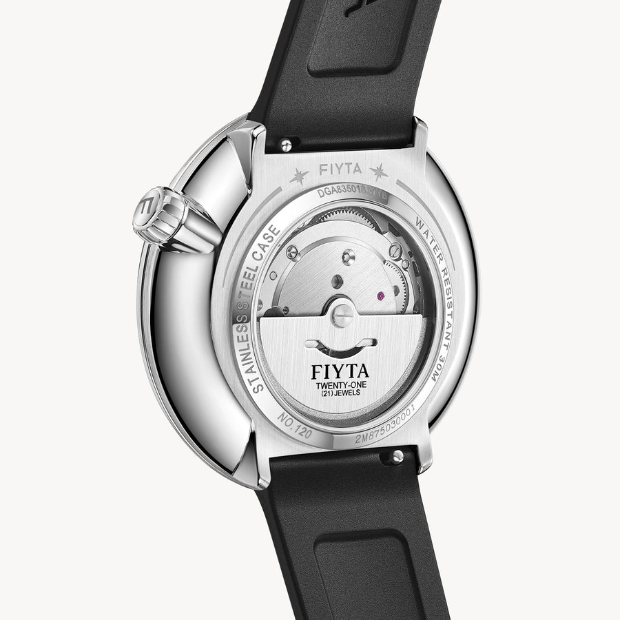 Interstellar Collection "Space Shuttle" Men's Mechanical Watch - FIYTA (Silver Dial / Black Strap)