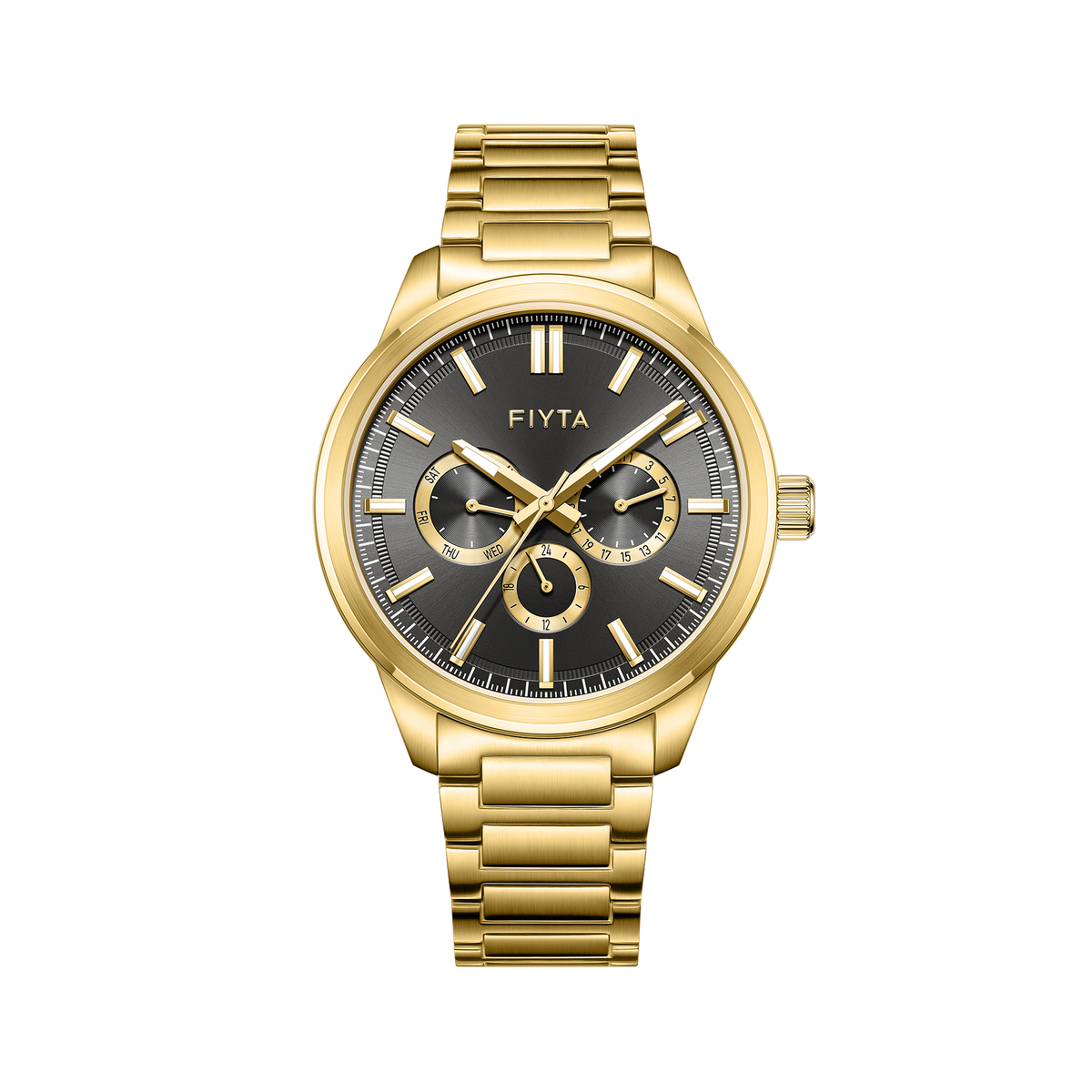 FIYTA Urban Modern Men's Quartz Watch DG800030.GBG product view (Black Dial / Gold Strap)