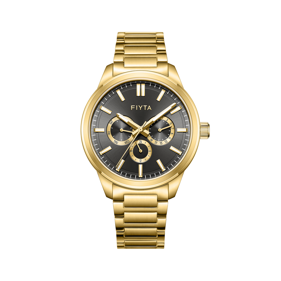 FIYTA Urban Modern Men's Quartz Watch DG800030.GBG product view (Black Dial / Gold Strap)