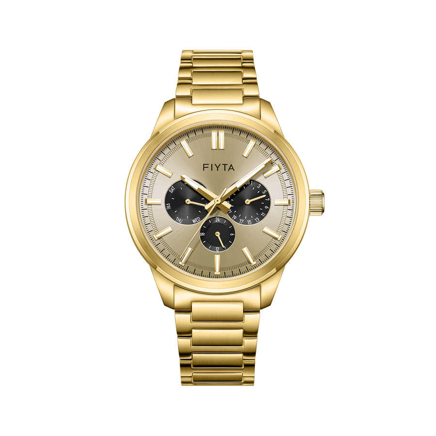 FIYTA Urban Modern Men's Quartz Watch DG800030.GGG product view (Gold Dial / Gold Strap)