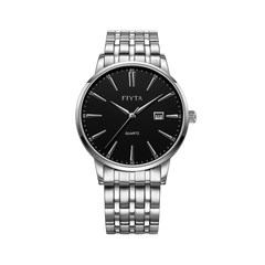 FIYTA Timeless Pair Men's Quartz Watch (No Returns Or Exchanges) DG802002.WBW product view (Black Dial / Silver Strap — Final Sale) (DG802002.WBW)