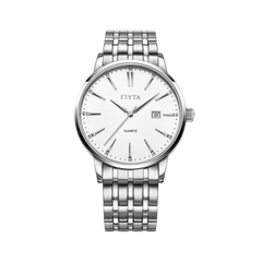 FIYTA Timeless Pair Men's Quartz Watch (No Returns Or Exchanges) DG802002.WWW product view (White Dial / Silver Strap — Final Sale) (DG802002.WWW)