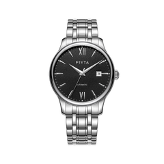 FIYTA Minimalist Automatic Men's Automatic Watch (No Returns Or Exchanges) DGA29005.WBW product view (Black Dial / Silver Strap — Final Sale)