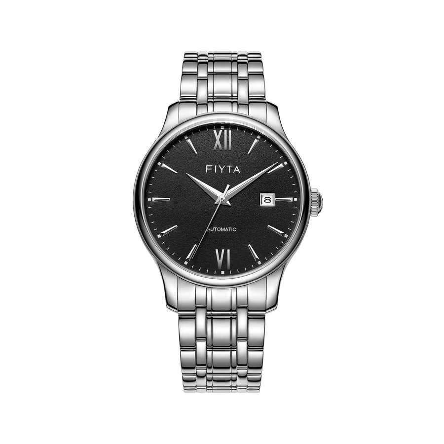 FIYTA Minimalist Automatic Men's Automatic Watch (No Returns Or Exchanges) DGA29005.WBW product view (Black Dial / Silver Strap — Final Sale)