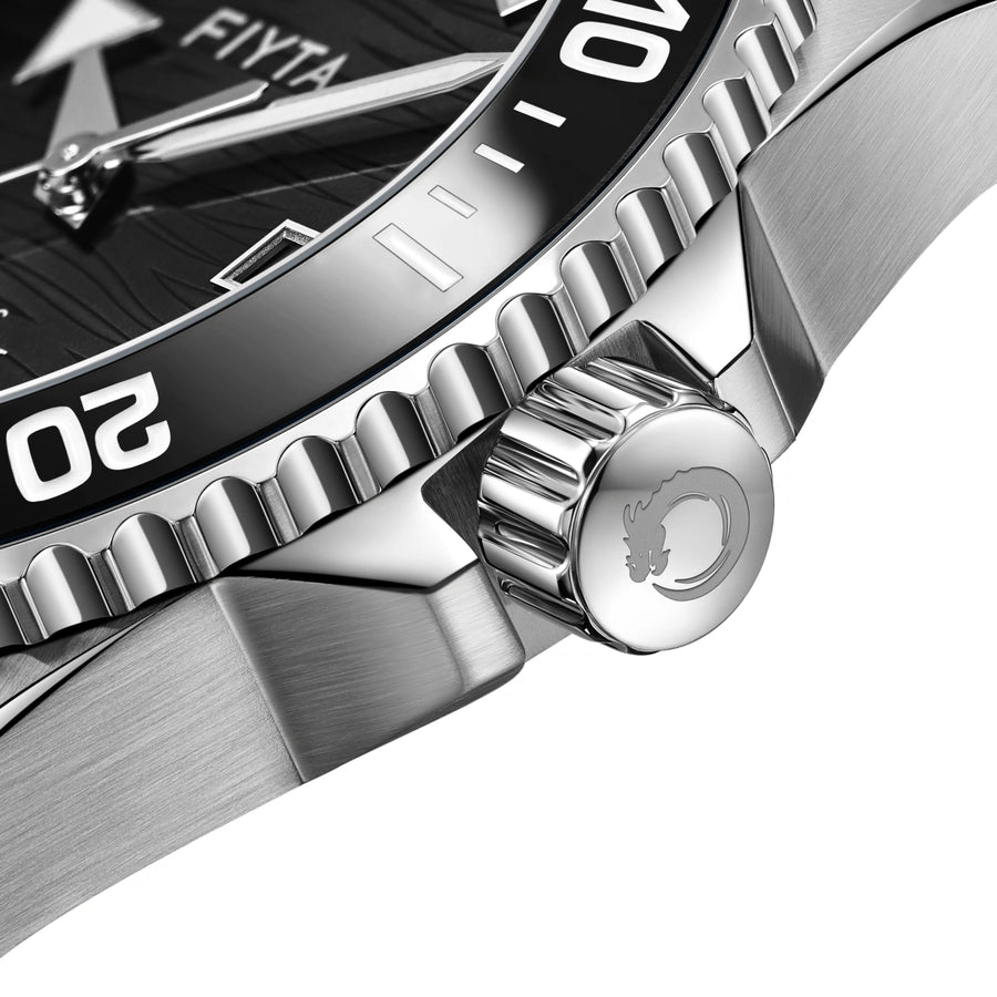 FIYTA Diver Gen 3 Men's Automatic Watch DGA33002.WBW detail image (Black Dial / Silver Strap)