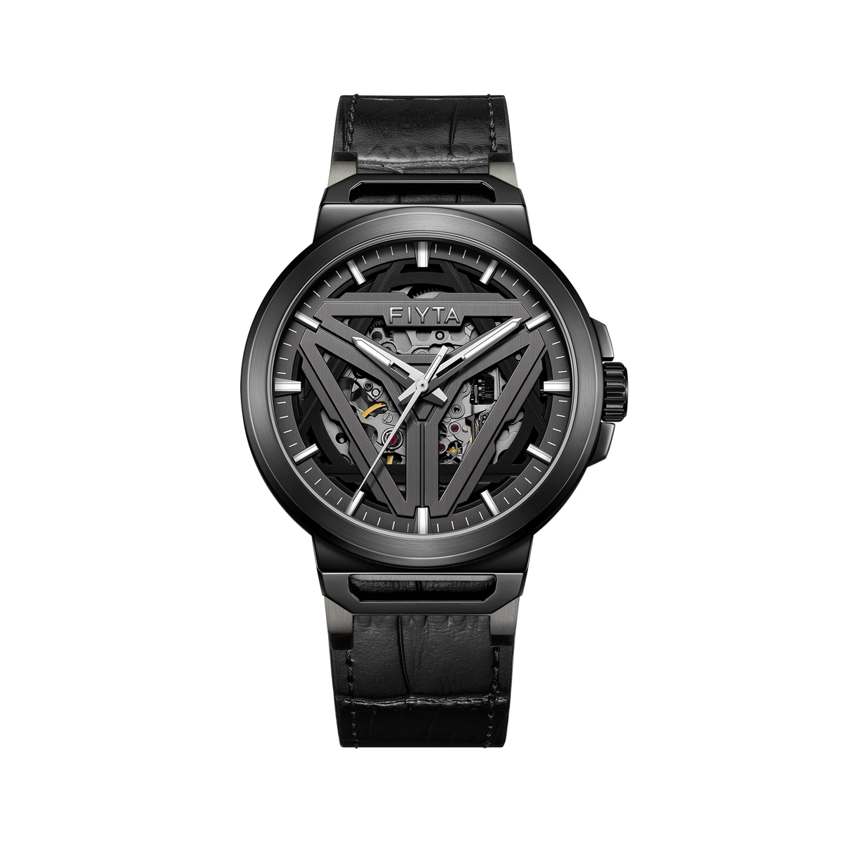 FIYTA Space Capsule Men's Automatic Watch 42 mm DGA35001.BBB.A product view (Black Dial / Black Strap / Leather (DGA35001.BBB.A)) (DGA35001.BBB.A)