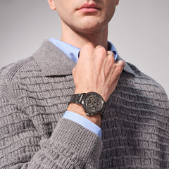 FIYTA Space Rocket Men's Automatic Watch DGA35011.HHH wearing photo 1 (Black Dial / Black Strap)