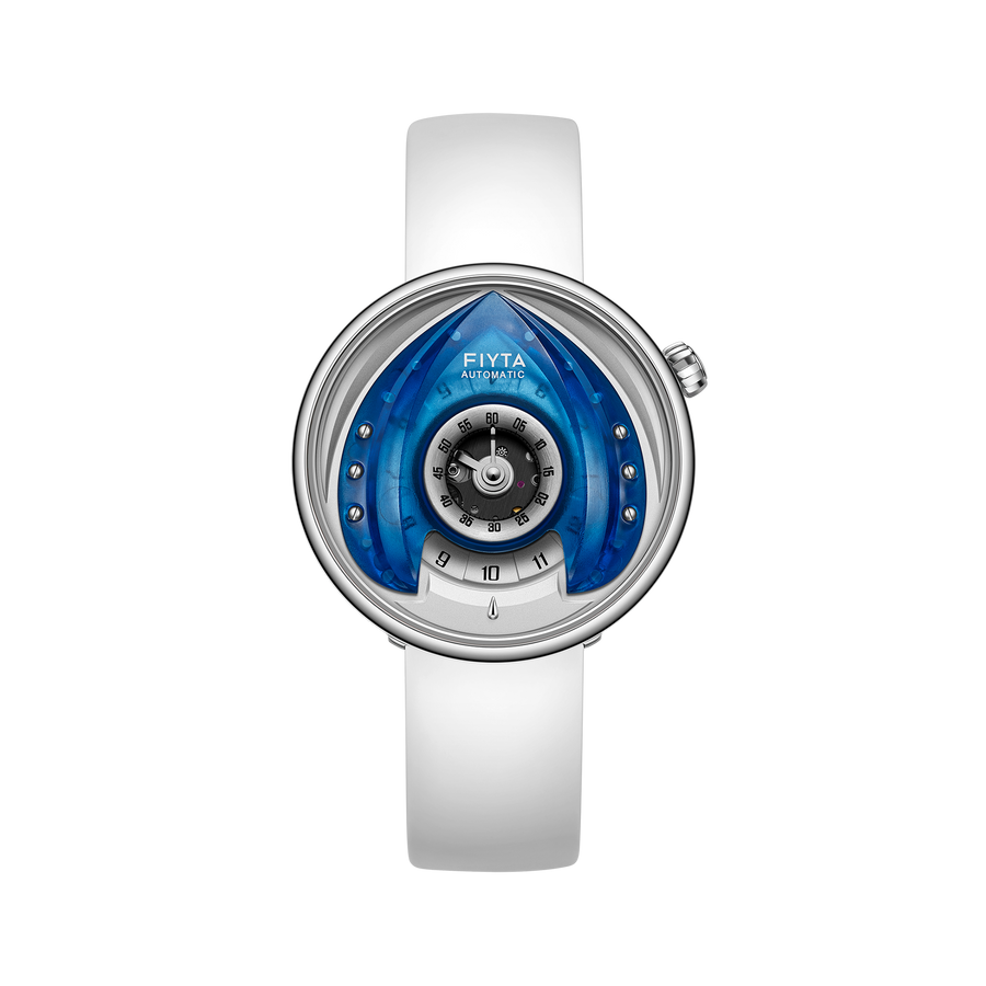 Interstellar Collection "Space Shuttle" Men's Mechanical Watch - FIYTA (Navy Blue Dial / White Strap)