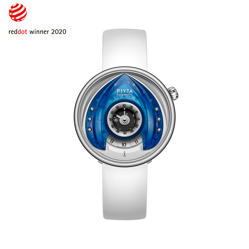 Interstellar Collection "Space Shuttle" Men's Mechanical Watch - FIYTA (Navy Blue Dial / White Strap)