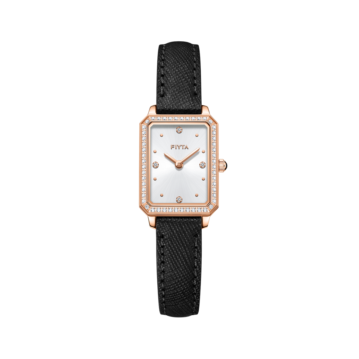 FIYTA Enchanting Square Women's Quartz Watch DL21006.PWBD product view (White Dial / Black Strap)