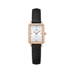 FIYTA Enchanting Square Women's Quartz Watch DL21006.PWBD product view (White Dial / Black Strap)