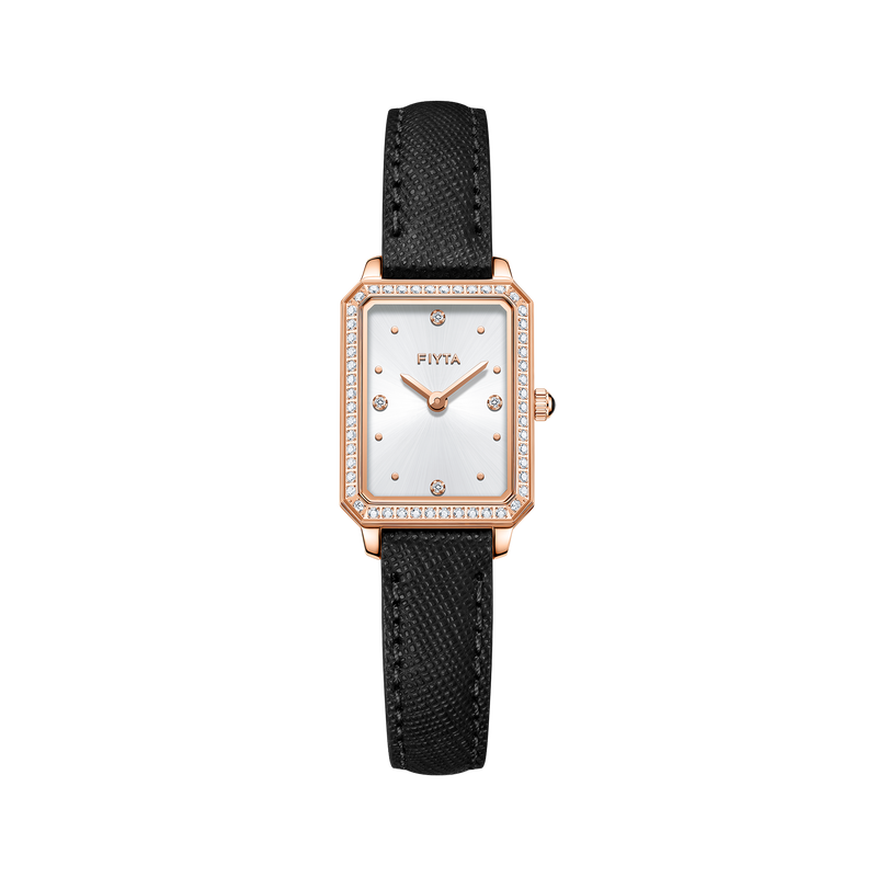 FIYTA Enchanting Square Women's Quartz Watch DL21006.PWBD product view (White Dial / Black Strap)