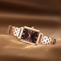FIYTA Roman Radiance Bracelet Women's Quartz Watch DL21007.PKP detail image (Brown Dial / Rose Gold Strap)