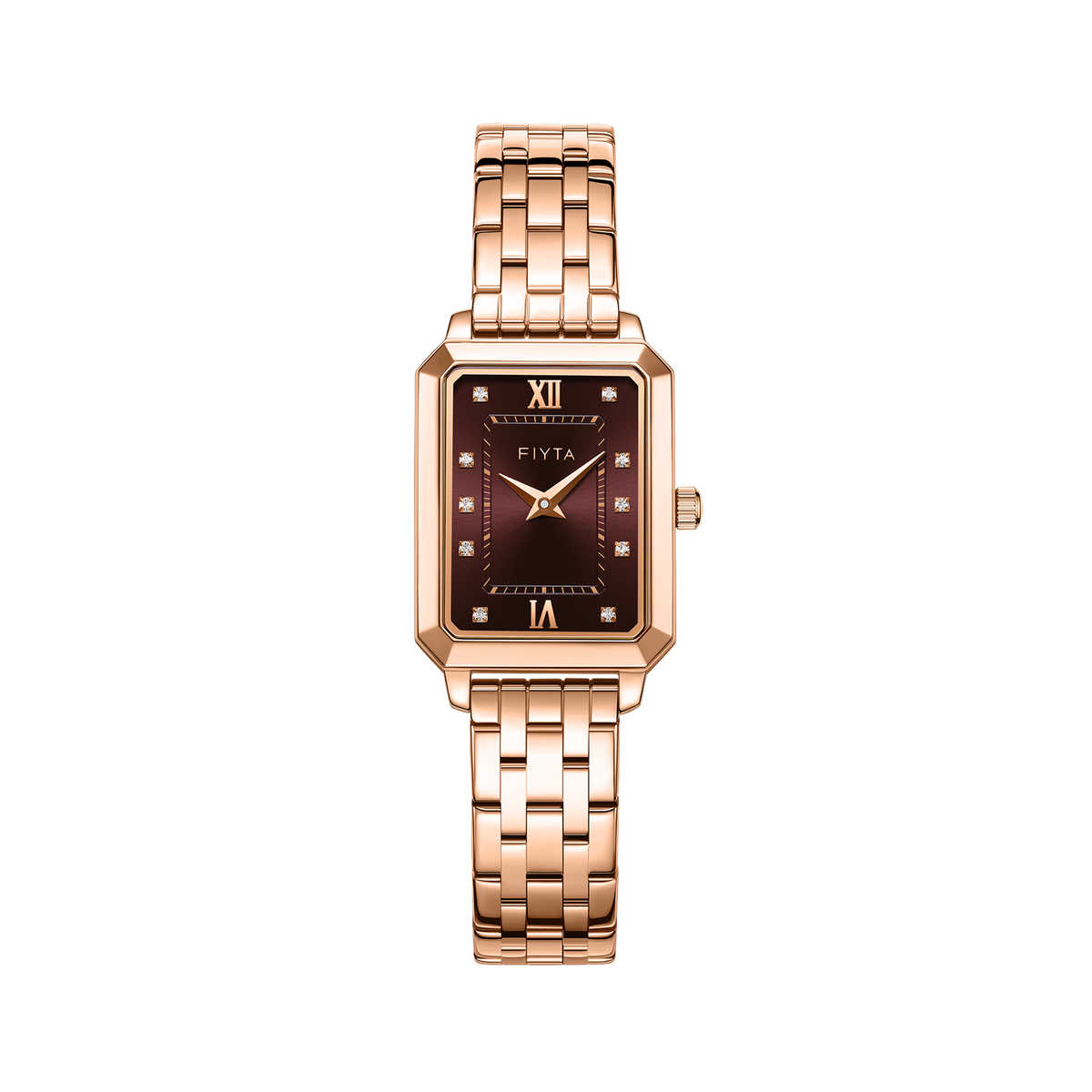 FIYTA Roman Radiance Bracelet Women's Quartz Watch DL21007.PKP product view (Brown Dial / Rose Gold Strap)