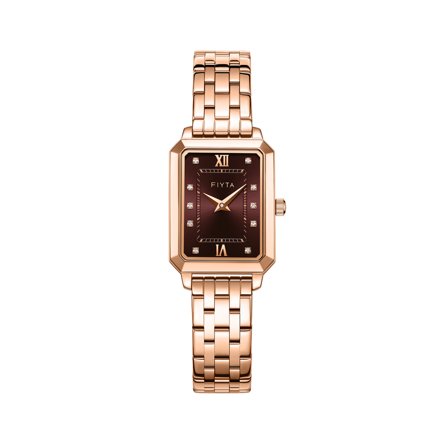 FIYTA Roman Radiance Bracelet Women's Quartz Watch DL21007.PKP product view (Brown Dial / Rose Gold Strap)