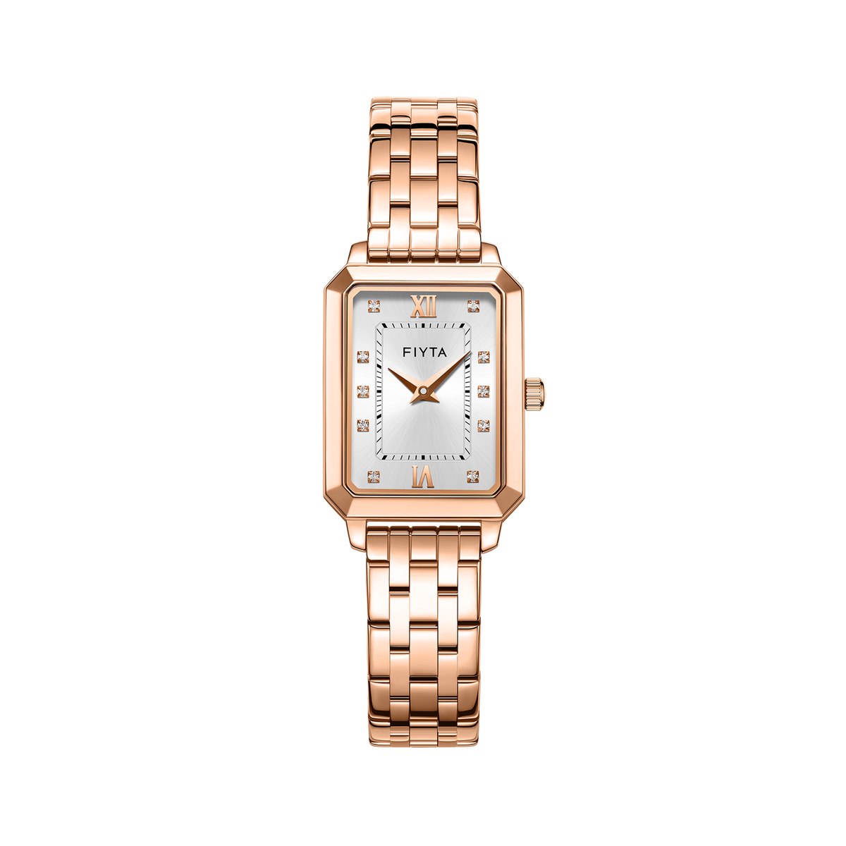 FIYTA Roman Radiance Bracelet Women's Quartz Watch DL21007.PWP product view (White Dial / Rose Gold Strap / Stainless steel (DL21007.PWP))