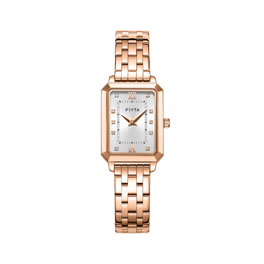 FIYTA Roman Radiance Bracelet Women's Quartz Watch DL21007.PWP product view (White Dial / Rose Gold Strap / Stainless steel (DL21007.PWP))