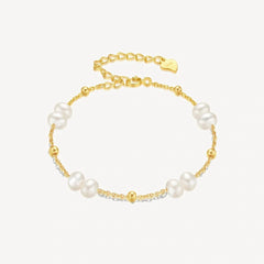 Gold Watches with Zircon Dial & Pearl Bracelet Gift Set - FIYTA