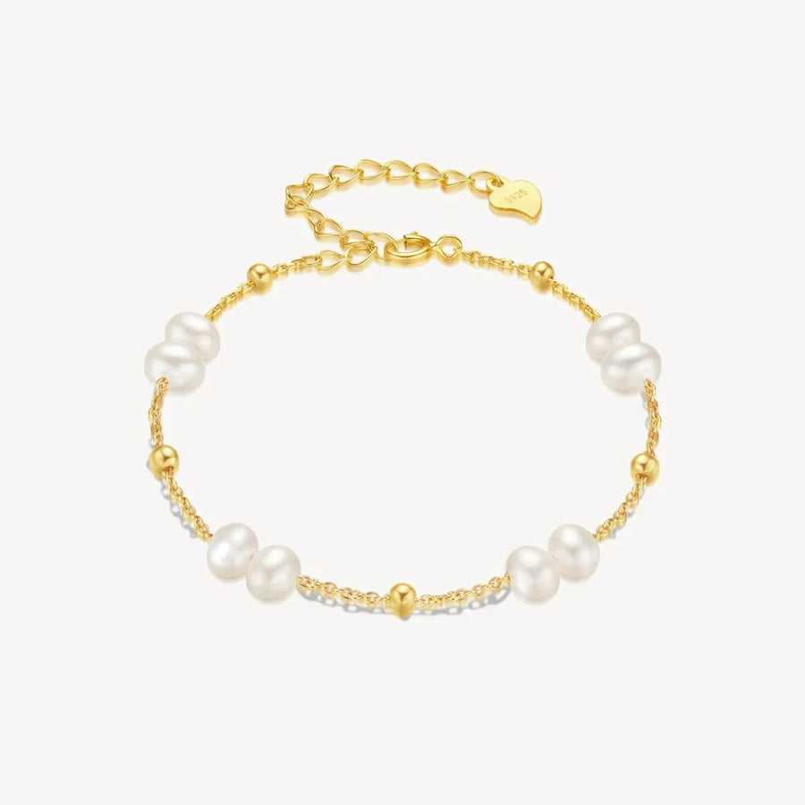 Gold Watches with Zircon Dial & Pearl Bracelet Gift Set - FIYTA