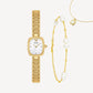 Gold Watch Mother-of-Pearl & Necklace & Pearl Bracelet Gift Set - FIYTA