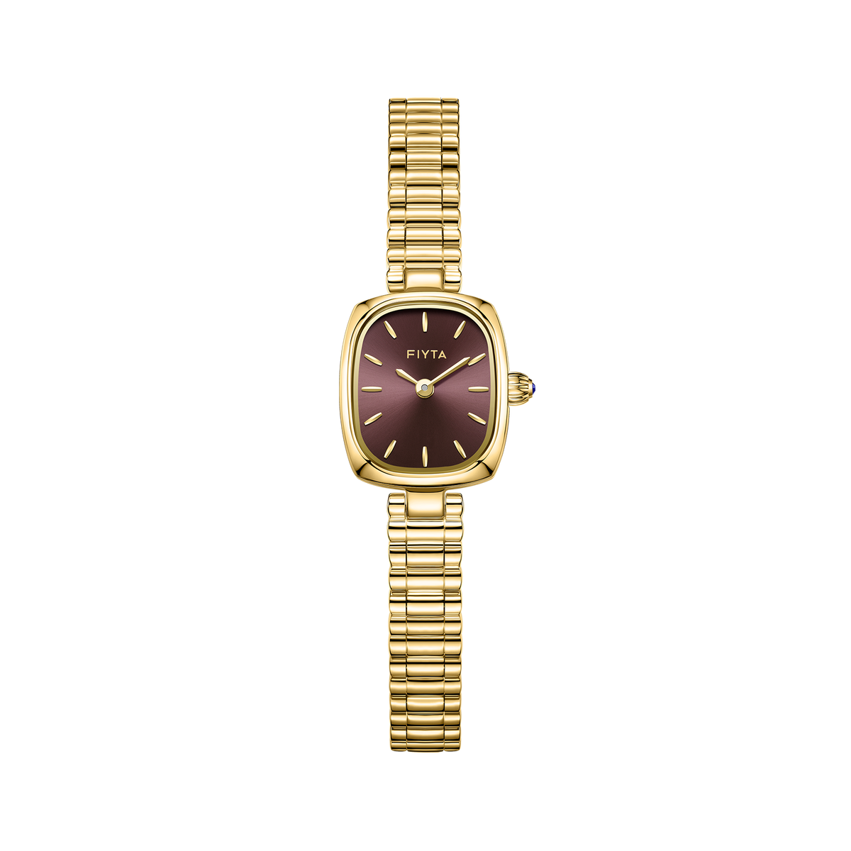 FIYTA Mini Cushion Women's Quartz Watch DL21012.GKG product view (Brown Dial / Gold Strap)