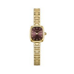 FIYTA Mini Cushion Women's Quartz Watch DL21012.GKG product view (Brown Dial / Gold Strap)