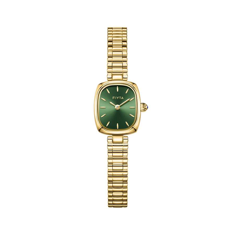 FIYTA Mini Cushion Women's Quartz Watch DL21012.GNG product view (Mint Green Dial / Gold Strap)
