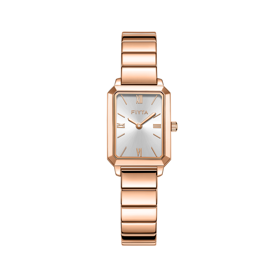 FIYTA Roman Radiance Bracelet Women's Quartz Watch DL21013.PWP product view (White Dial / Rose Gold Strap / Stainless steel (DL21013.PWP))