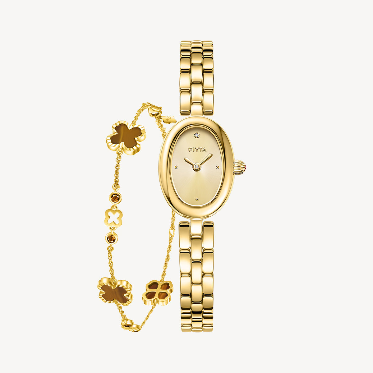 Little Golden Bean Watches & Tiger’s Eye Clover Bracelet Gift Set - FIYTA