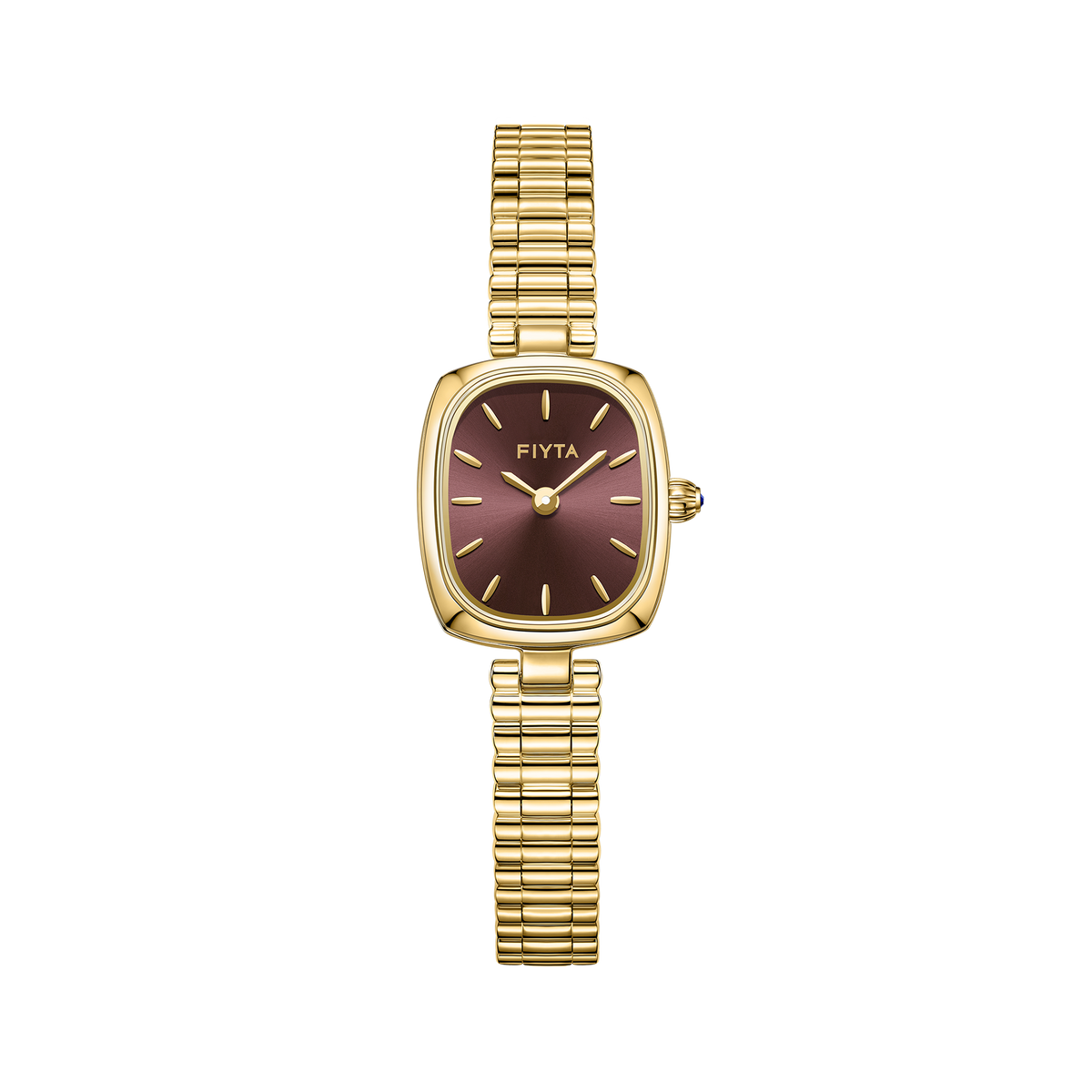 FIYTA Cushion Plus Women's Quartz Watch DL865030.GKG product view (Brown Dial / Gold Strap)