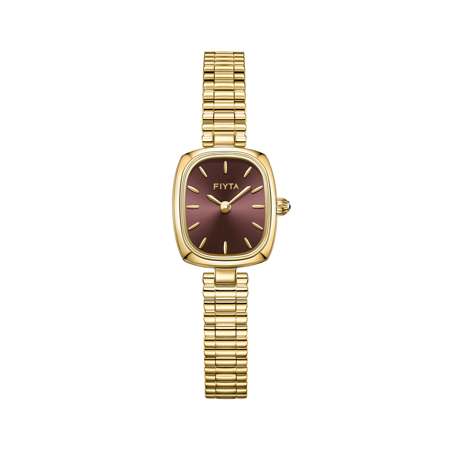 FIYTA Cushion Plus Women's Quartz Watch DL865030.GKG product view (Brown Dial / Gold Strap)
