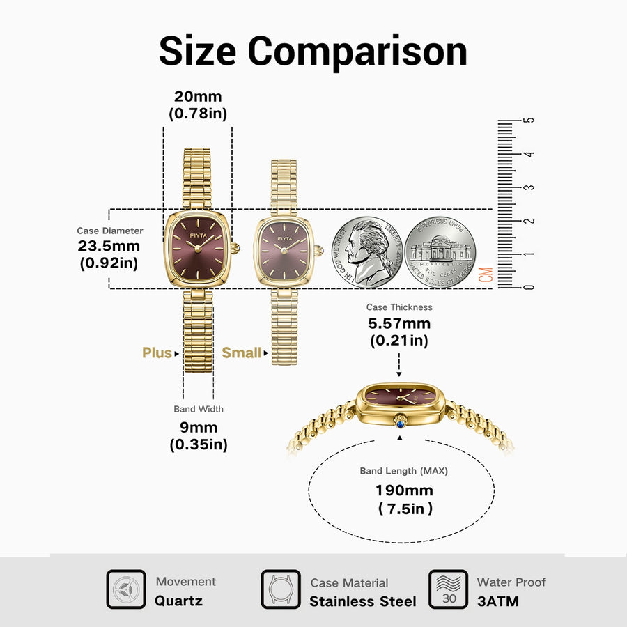 FIYTA Cushion Plus Women's Quartz Watch DL865030.GKG detail image (Brown Dial / Gold Strap)