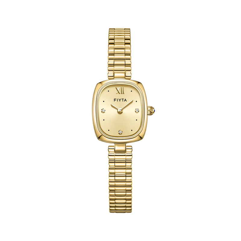 FIYTA Cushion Plus Women's Quartz Watch DL865031.GGG product view (Gold Dial / Gold Strap)