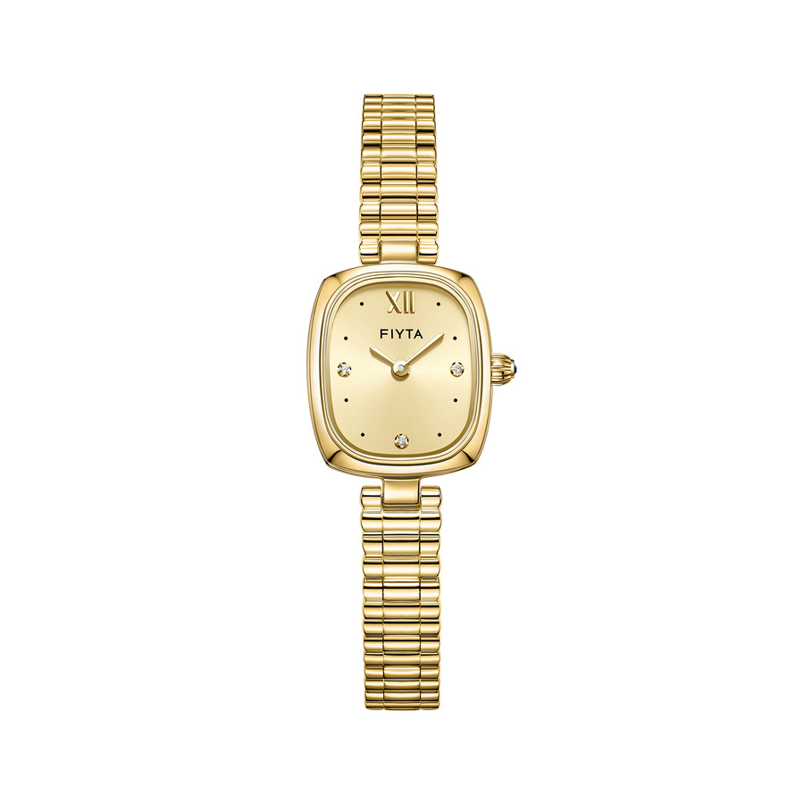 FIYTA Cushion Plus Women's Quartz Watch DL865031.GGG product view (Gold Dial / Gold Strap)