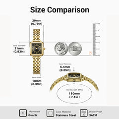 FIYTA Mini Retro Square Women's Quartz Watch DL865033.GBG detail image (Black Dial / Gold Strap) (DL865033.GBG)