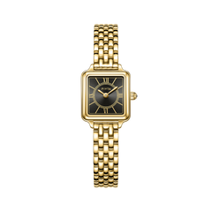FIYTA Mini Retro Square Women's Quartz Watch DL865033.GBG product view (Black Dial / Gold Strap) (DL865033.GBG)