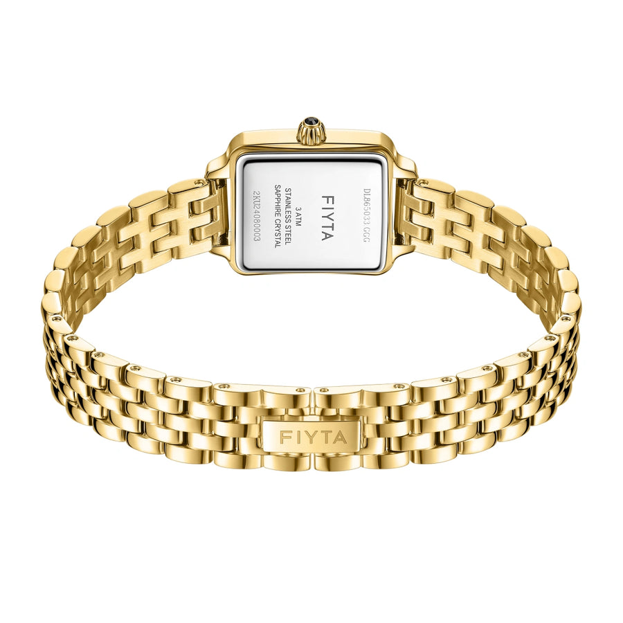 FIYTA Mini Retro Square Women's Quartz Watch DL865033.GGG detail image (Gold Dial / Gold Strap) (DL865033.GGG)