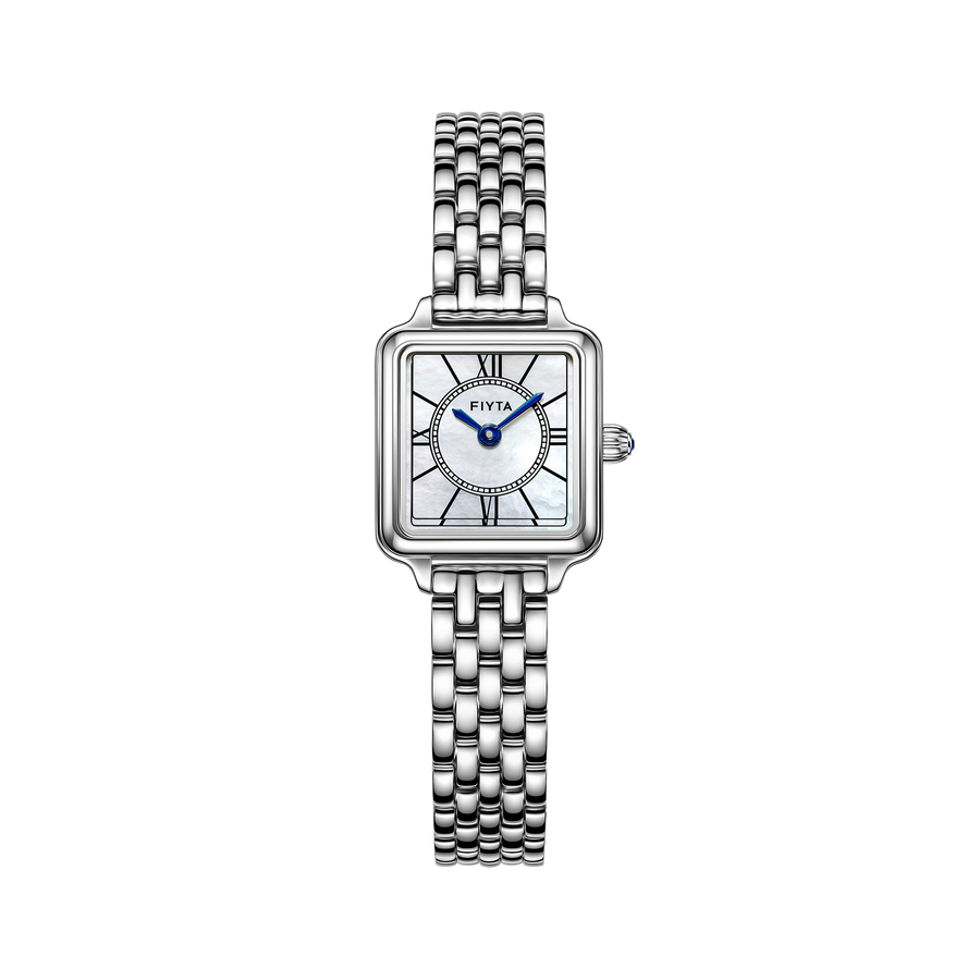 FIYTA Mini Retro Square Women's Quartz Watch DL865035.WWW product view (Mother-of-Pearl Dial / Silver Strap) (DL865035.WWW)