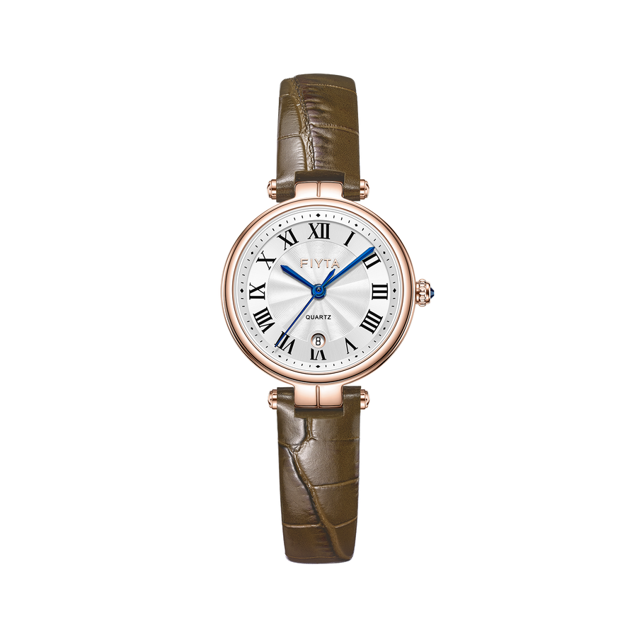 FIYTA Little Bliss Women's Quartz Watch DL865037.PWK product view (Silver Dial / Brown Strap)