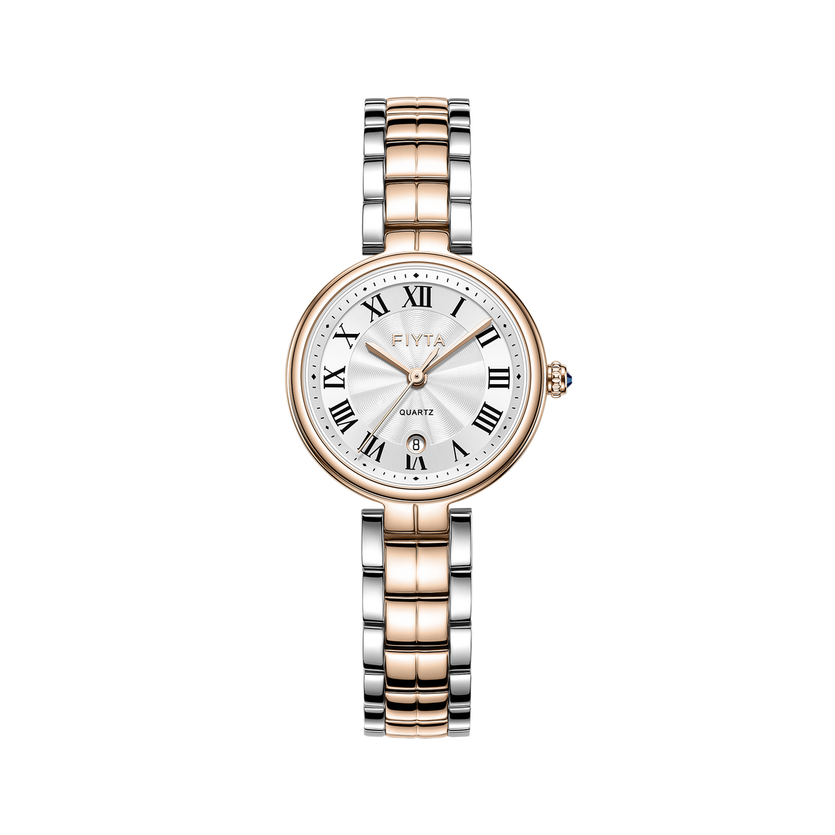 FIYTA Little Bliss Women's Quartz Watch DL865037.PWM product view (Silver Dial / Rose Gold & Silver Strap)